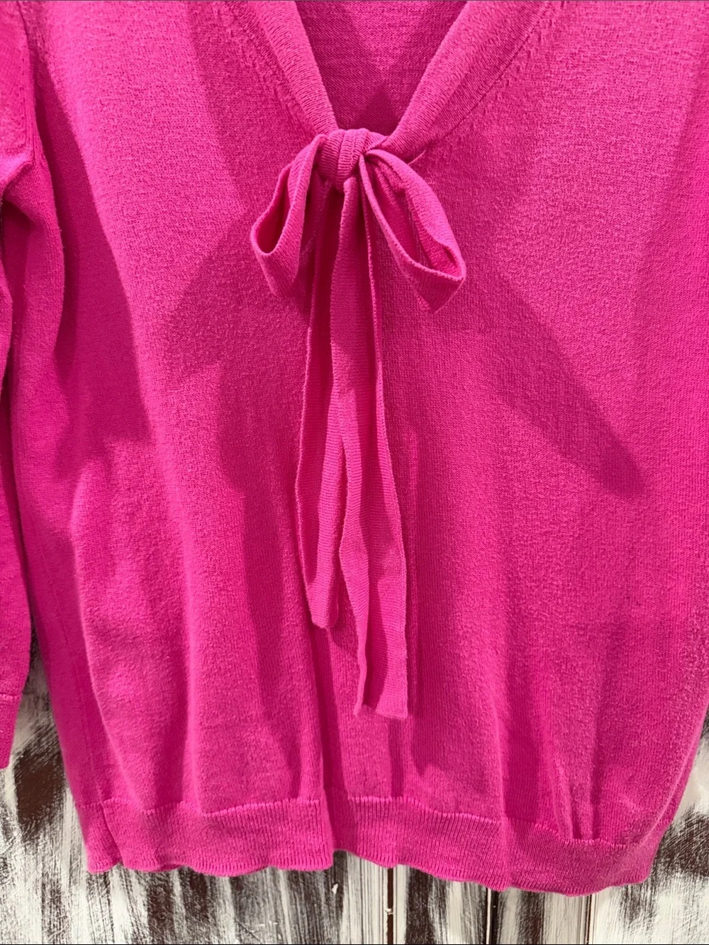 J. Crew Bright Fuchsia V-Neck Tie-Front Sweater